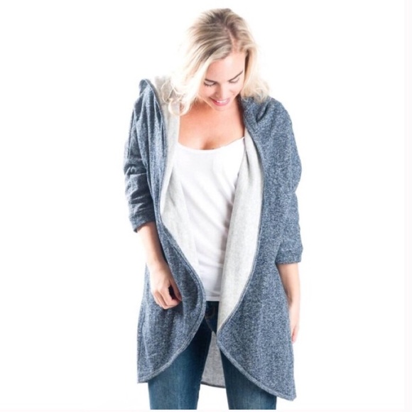 Navy fleece cardigan sweater - Picture 2 of 3